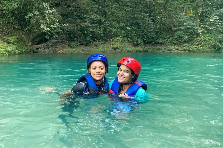 Waterfall swimming and jumping